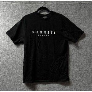 Sonneti London Men’s Large Black Embroidered Logo Essential T-Shirt Cotton